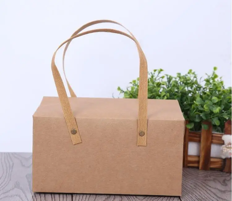 Handle Kraft Paper Gift Box Package, Paper Favor Bag Cupcake Packing Cake Boxes Gift Box with Handle Kraft Nuts Box Wholesale