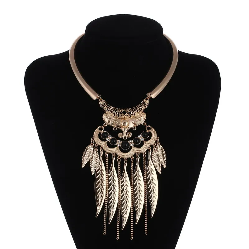 Mode Böhmischen Kragen Choker Halskette Frauen Vintage Aussage Collier Femme Schmuck Kristall Metall Blätter Kette Halskette Bijoux