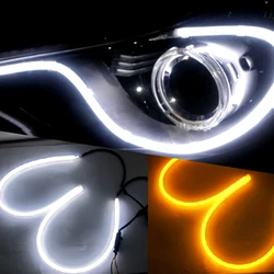2pcs LED DRL Car Daytime Running Light Flexible Waterproof Strip Auto Headlights White Turn Signal Yellow 12V Car Accessories