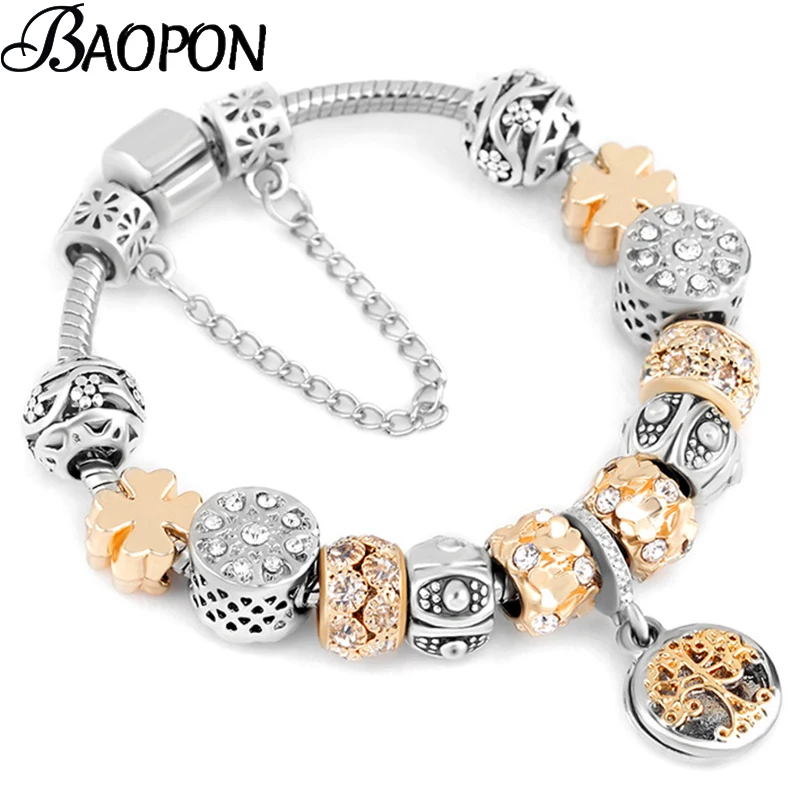 Romantic Style Life Of Tree Beads Charm Bracelets With Snake Chain Bracelets for Women Wife Valentine's Day Jewelry Dropshipping