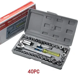 40 PCS Automobile Motorcycle Repair Tool Box Precision Socket Car Wrench Set Sleeve Screwdriver Kit Auto Car Repair Tool Kit