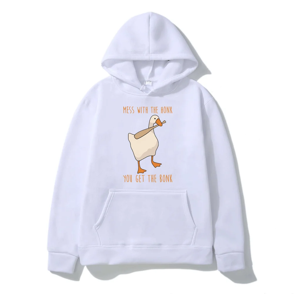 Mess with The Honk You Get The Bonk Hoodie Funny Cute Duck Print Hoodies Men Women Fall/winter Polar Fleece Hooded Sweatshirt