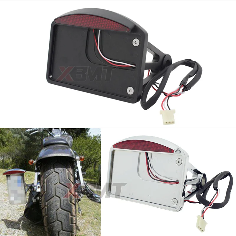 

Motorcycle License Plate LED Tail Light Side Mount Bracket Holder For Harley Bobber Chopper Custom Touring