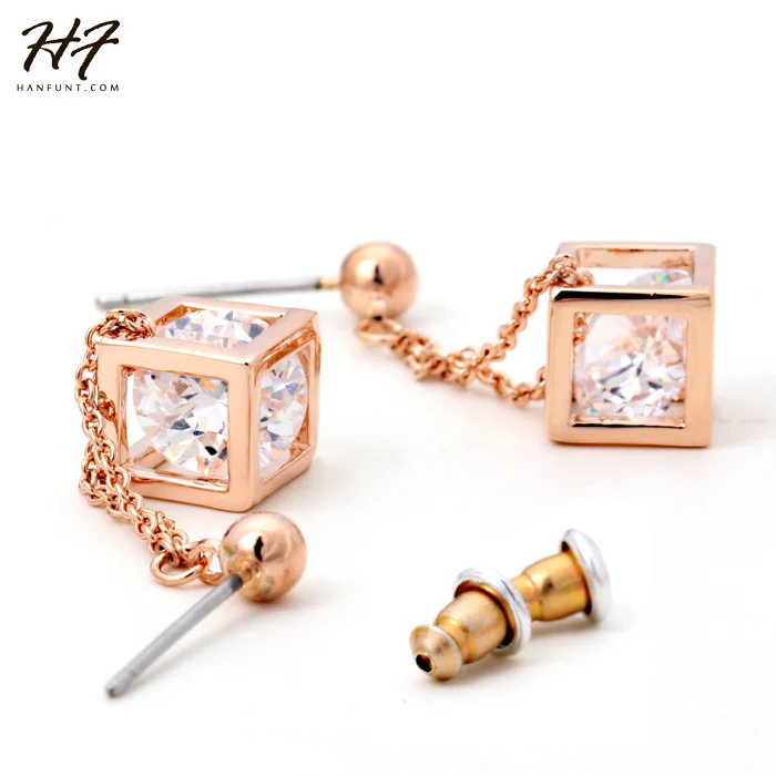 Top Quality Crystal Cube Drop Earrings Rose Gold Color Earring Jewelry Austrian Crystal HotSale E661 E652