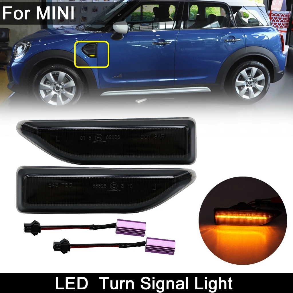 2Pcs For Mini Cooper Countryman F60 2017 2018 2019 2020 Smoked Lens Car Front LED Side Marker Light Amber Turn Signal Lamp