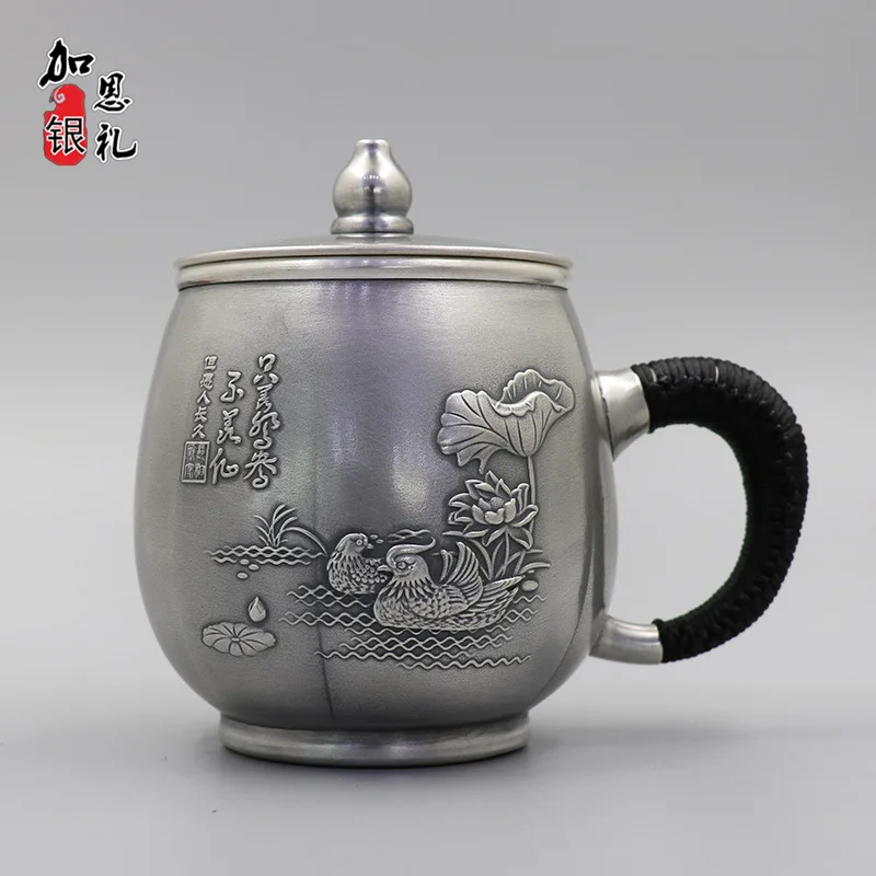 Silver Cup 999 Pure Silver Mug Hand Made Silver Water Cup, Foot Silver Teapot, Side Handle Cup, Silver Teacup