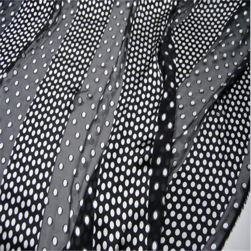 Silk Opal Fabric Burn Out 17m/m 54inches Sexy Polka Dots Patterns Jacquard Stripe Textile for Dress