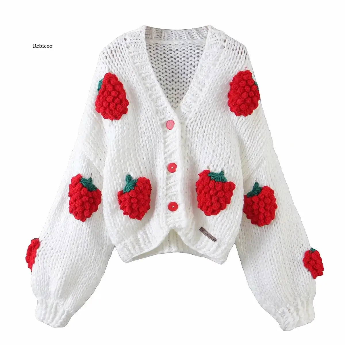 Women\'s Fashion Knitting Coat  Puff Long sleeve Cardigan Manual Puffs Color Flowers Sweater Female Outerwear Loose Tops