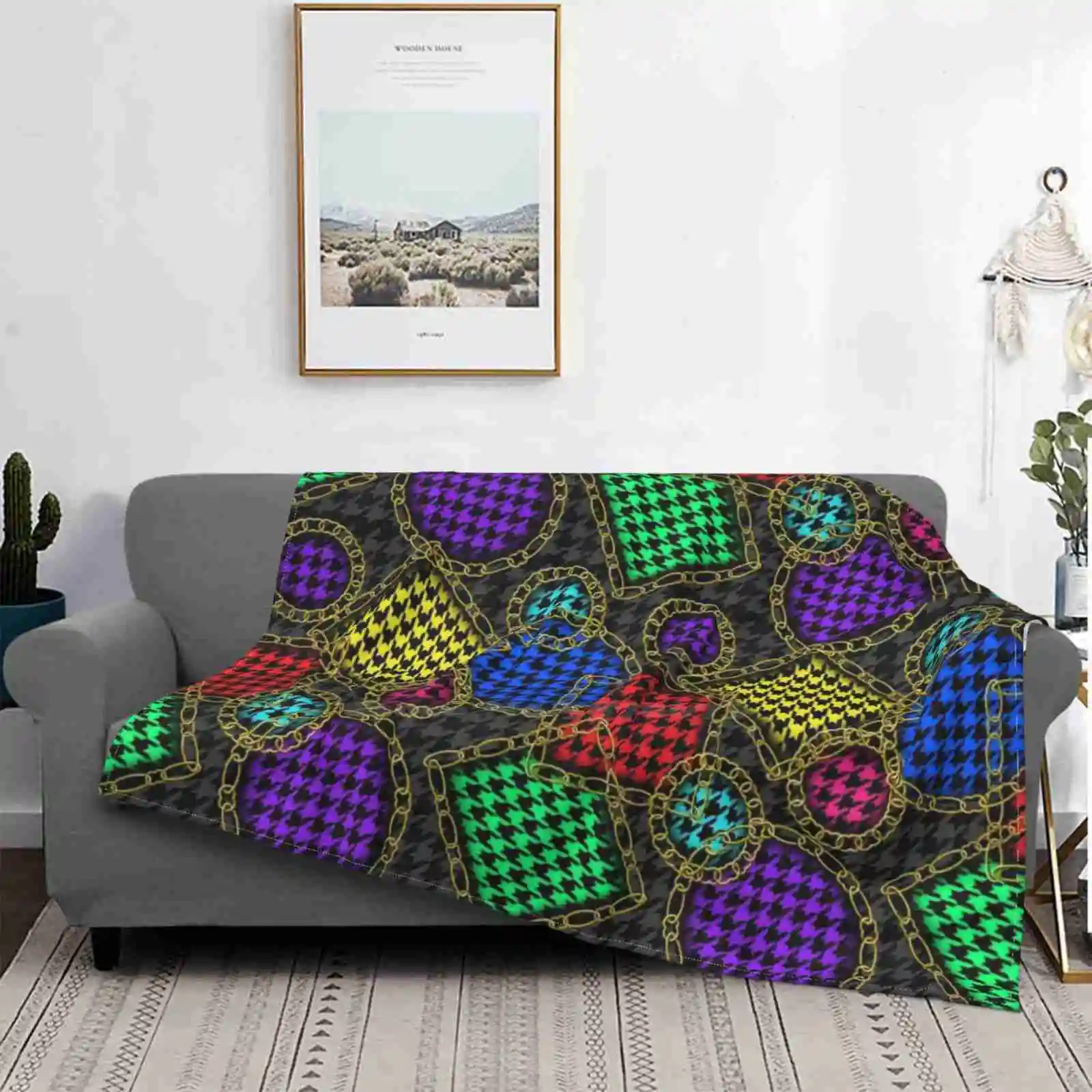

Colorful Luxury Pattern Creative Design Comfortable Flannel Blanket Abstract Background Beauty Black And White Chain Chain