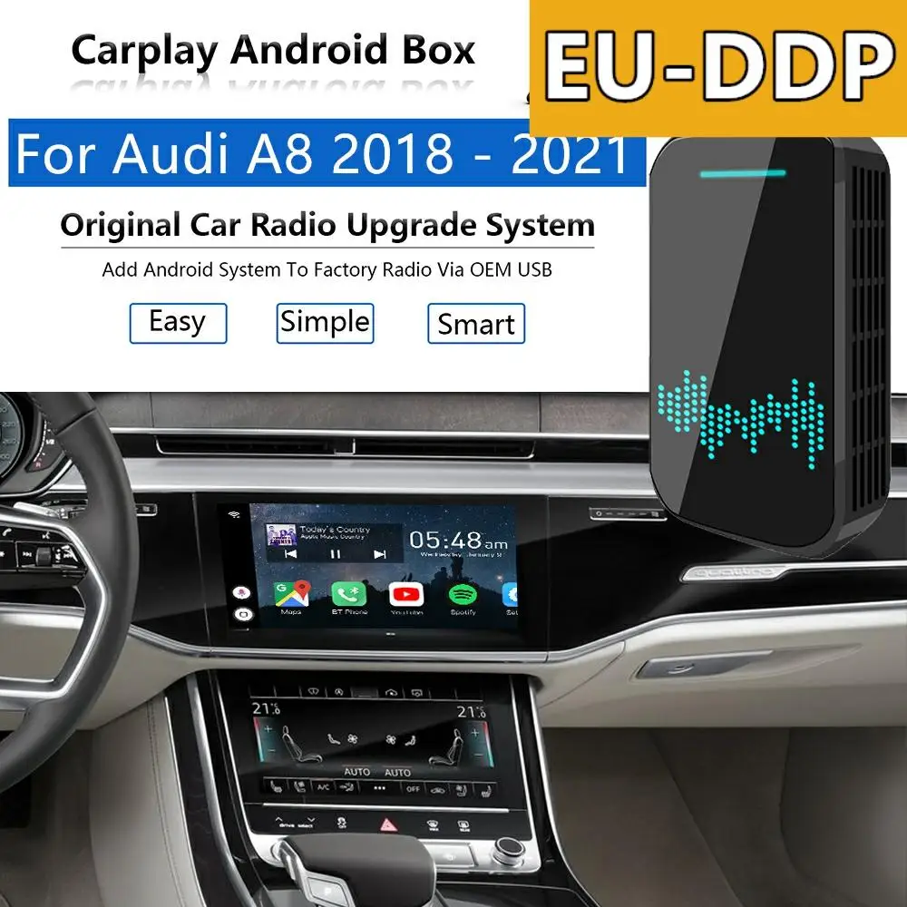 Radio Carplay upgrade Android For Audi A8 2018 - 2021 Apple Wireless CP Box Car Multimedia Player Wifi Mirror Link Auto Audio