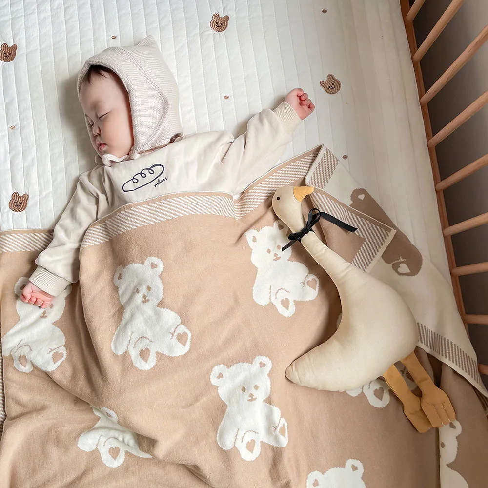 Gebreide Deken Inbakeren Dekens Voor Pasgeboren Baby 'S Accessoires Beer Kinderen Winter Warm Bed Cover Beddengoed Manta Bebe