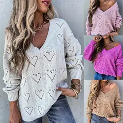 Hohle Häkel pullover Frauen Herbst Winter Liebe Herz lose Strickwaren Damen bekleidung кофта женская Pull Femme 2023