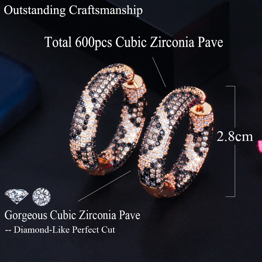 Pera Finely Black White CZ 585 Gold Color Snake Stripes Cute Circle Hoop Earrings for Women Fashion Jewelry Accessories E731