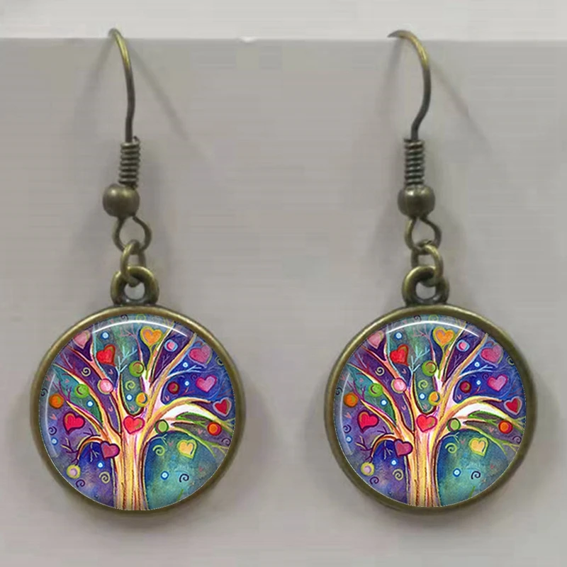 Tree of Life Glass Pendant Earrings Silver Plated Earrings Tree of Life Earrings Jewelry Gifts for Her