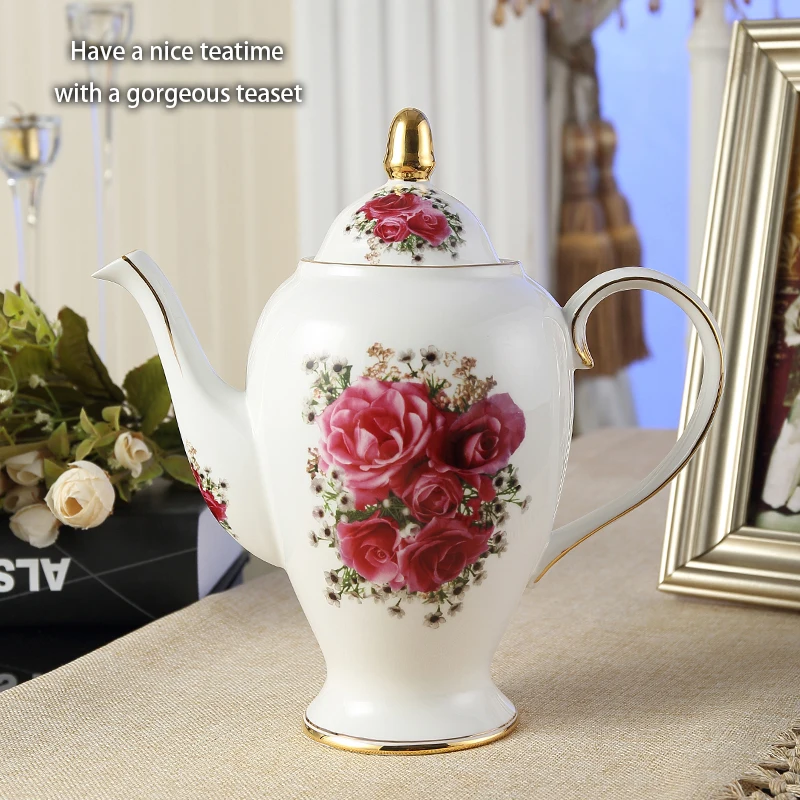 Rose Bone China Coffee Set Europe Porcelain Tea Cup Saucer Mug Ceramic Sugar Pot Jug Jar Teatime Drinkware Coffeeware Teapot