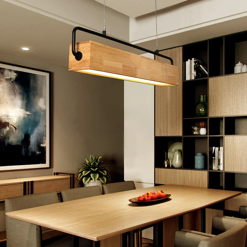 Imagem -04 - Nordic Wood Led Pendant Lights Modern Pendant Lamps Long Strip Pendurado Lâmpada Apto para Jantar Sala de Estar Cozinha Escritório Loja Bar Café