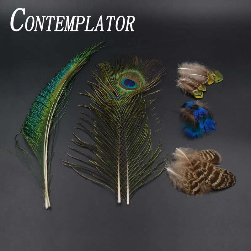 CONTEMPLATOR 5styles 8/20pcs Peacock Feather Blue Neck&Gold Body&Swords&Tails&Stripe Fly Tying Feathers For Numerous Fly Bodies