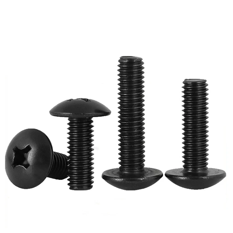 100Pcs/lot TM Screws Phillips Truss Mushroom Head Screw Black Plated Electronic Carbon Steel Screws M2 M2.5 M3 M3.5 M4 M5 M6