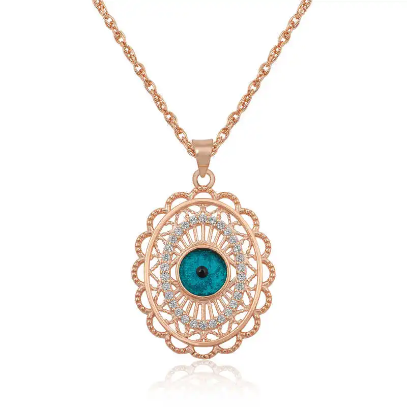 Silver Oval Evil Eye Women Necklace Zircon Stone 925 Sterling Women Fine Jewelry Wedding Party Birthday Gift - Box - Pendant - Chain Choker - Female - Ladies - Fashion