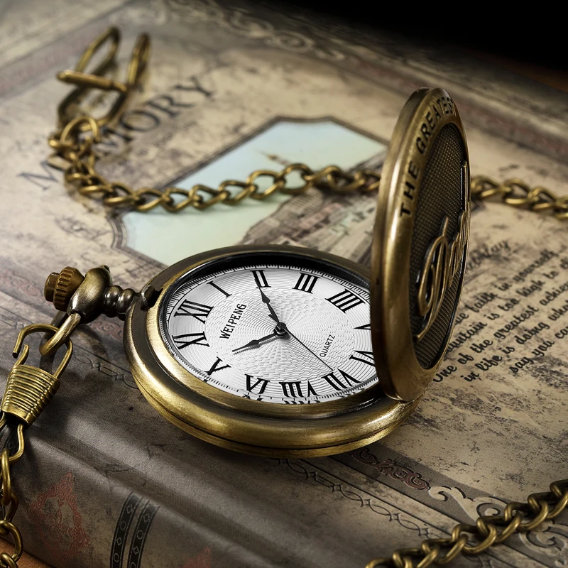 Vintage Bronze Pocket Watch 2022 THE GREATEST DAD Men FOB Chain Pendent Retro  Quartz Pocket watches Gifts Relogio De Bolso