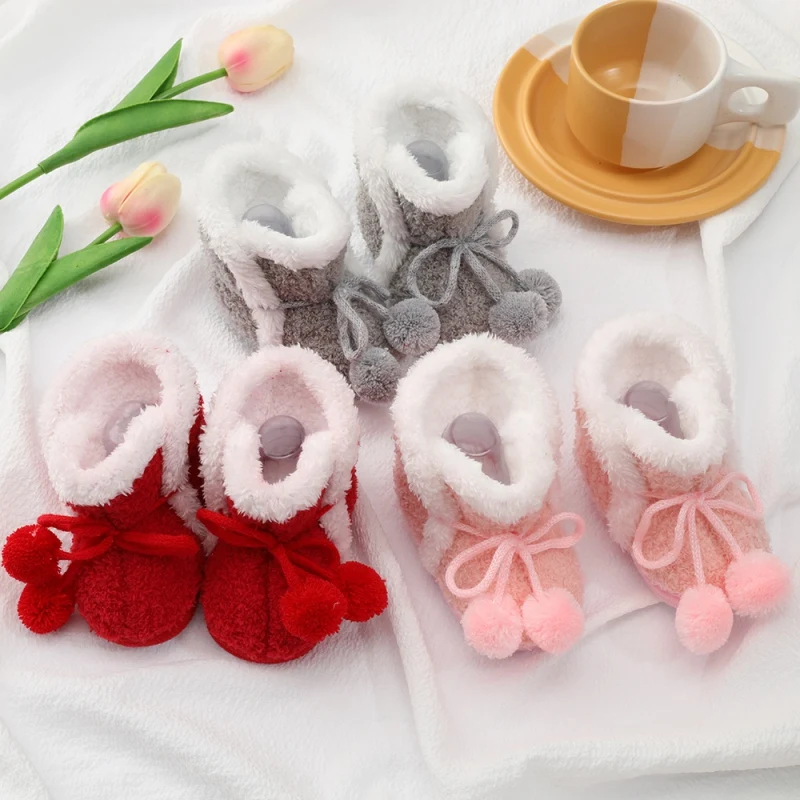 

Winter Baby Girl Boots Newborn Toddler Warm Fuzzy Balls Boot First Walkers Kid Girl Shoes Soft Sole Fur Snow Booties 0-18M