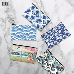 Mini monedero de lona Ukiyoe Waves para mujer, bolso de mano portátil, bolsa de cosméticos de fiesta, lápiz labial, bolsa de almacenamiento de uso diario, nueva moda