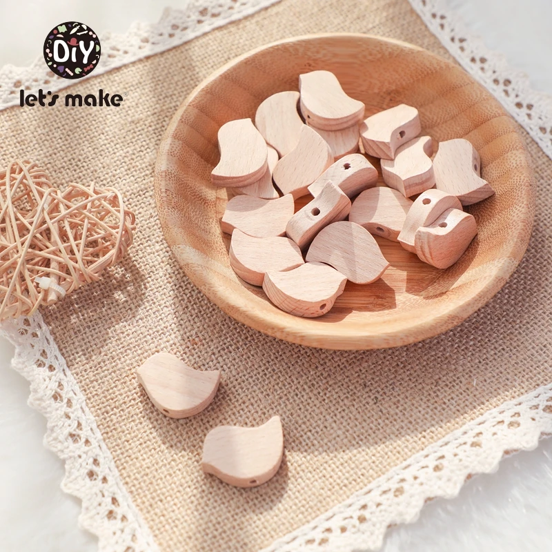 Let's Make Wooden Rodent Beads Teething 10pcs Heart Bird BPA Free Beech DIY Accessories Pendant For Pacifier Wooden Toys Baby