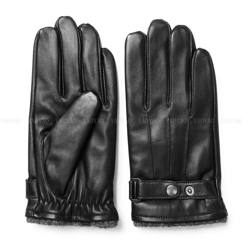 Man Genuine Leather Gloves Men's Winter Warm Fleece Plus Velvet Wool Thicken Friving Riding Mittens Male luvas Can Touch Screen