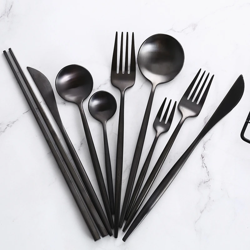 Black Dinnerware Matte Black Cutlery Set Silverware Set 18/10 Stainless Steel Dinnerware Set Spoons Forks and Knives Dropship