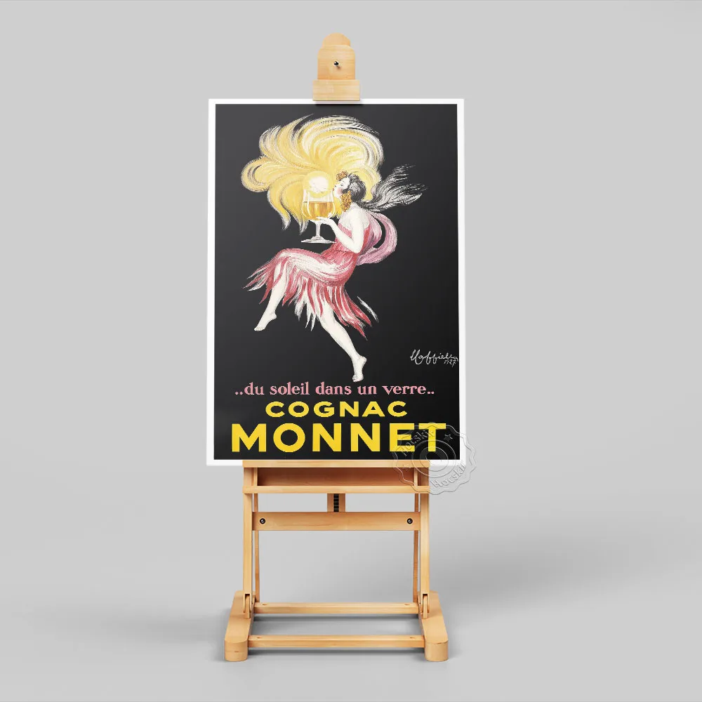 European Advertising Print Poster, Cognac Monnot Liqueur Vintage Canvas Painting, Nordic Women Drink Wall Stickers Home Decor