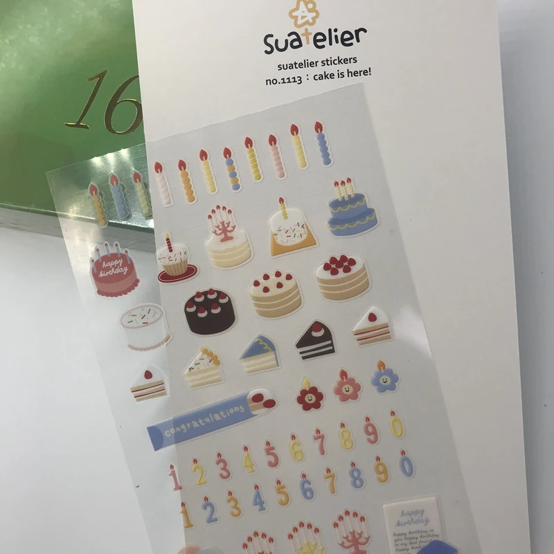 Suatelier Korean Birthday Cake Stickers Scrapbooking Material Cards Making Stationery Embellishment DIY Decorating Hobby Craft