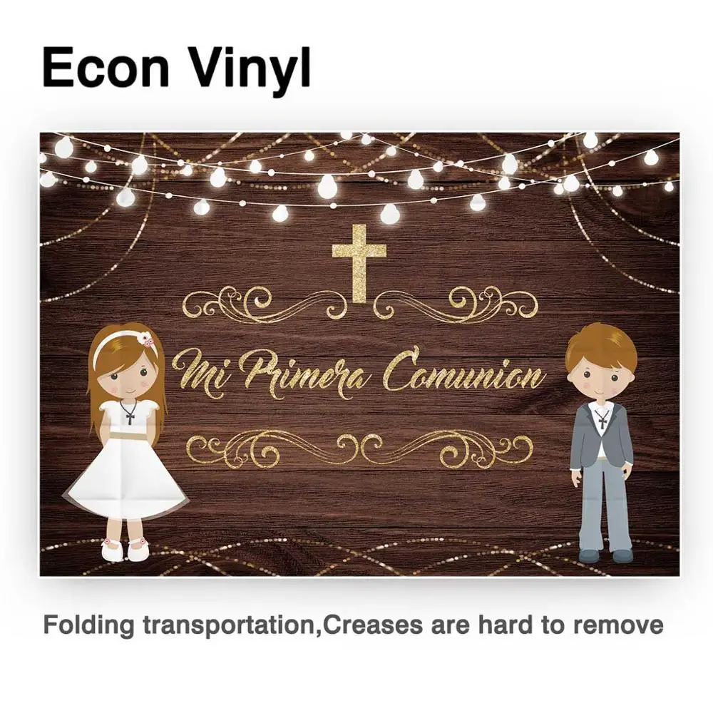 Allenjoy photography Custom background My first communion Dark brown wood cross boy girl God bless backdrop photocall photobooth