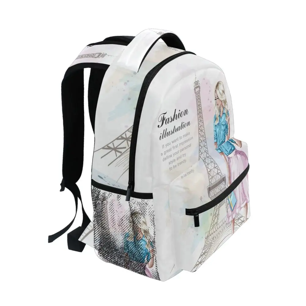 ALAZA Fashion Backpack School Bags for teenager girls Eiffel tower Prints Backpack Student Elementary Schoolbags ladie Book Bags