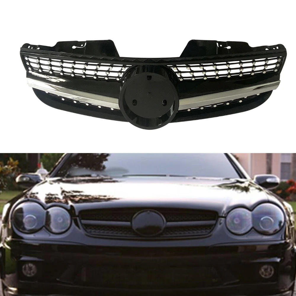 Front Grille Grill For Mercedes Benz R230 SL Class 2007-2009 SL500 SL550 SL600 Silver Upper Bumper Hood Mesh Grid