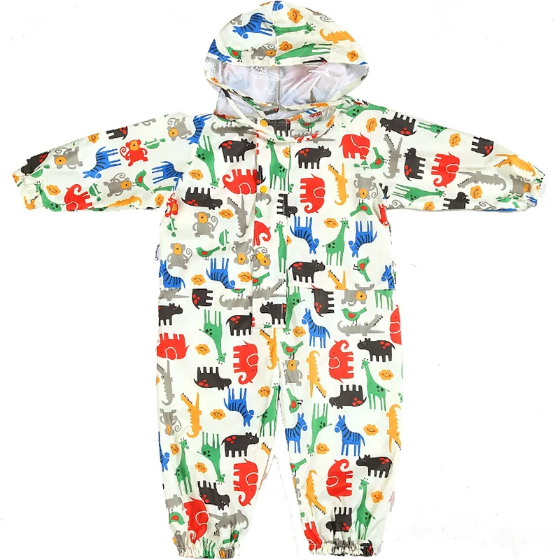 Children Girls Raincoats Fashion Animal Pattern Design Waterproof Rain Pants Kids Hooded Jumpsuit For Baby Boys 1-10 Ys Rainsuit