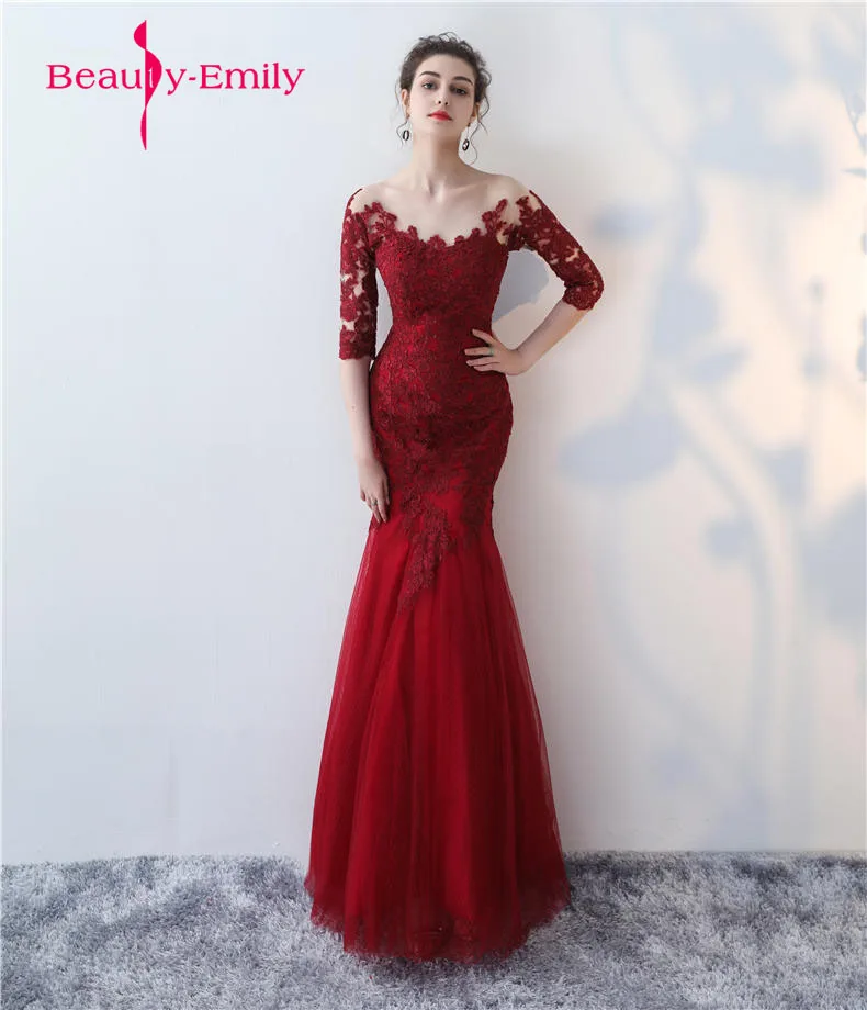 2022 Elegant Applicaties Kant Mermaid Avondjurken Lange Eenvoudige Bourgondië Prom Dress Wedding Party Jurken Robe De Soiree