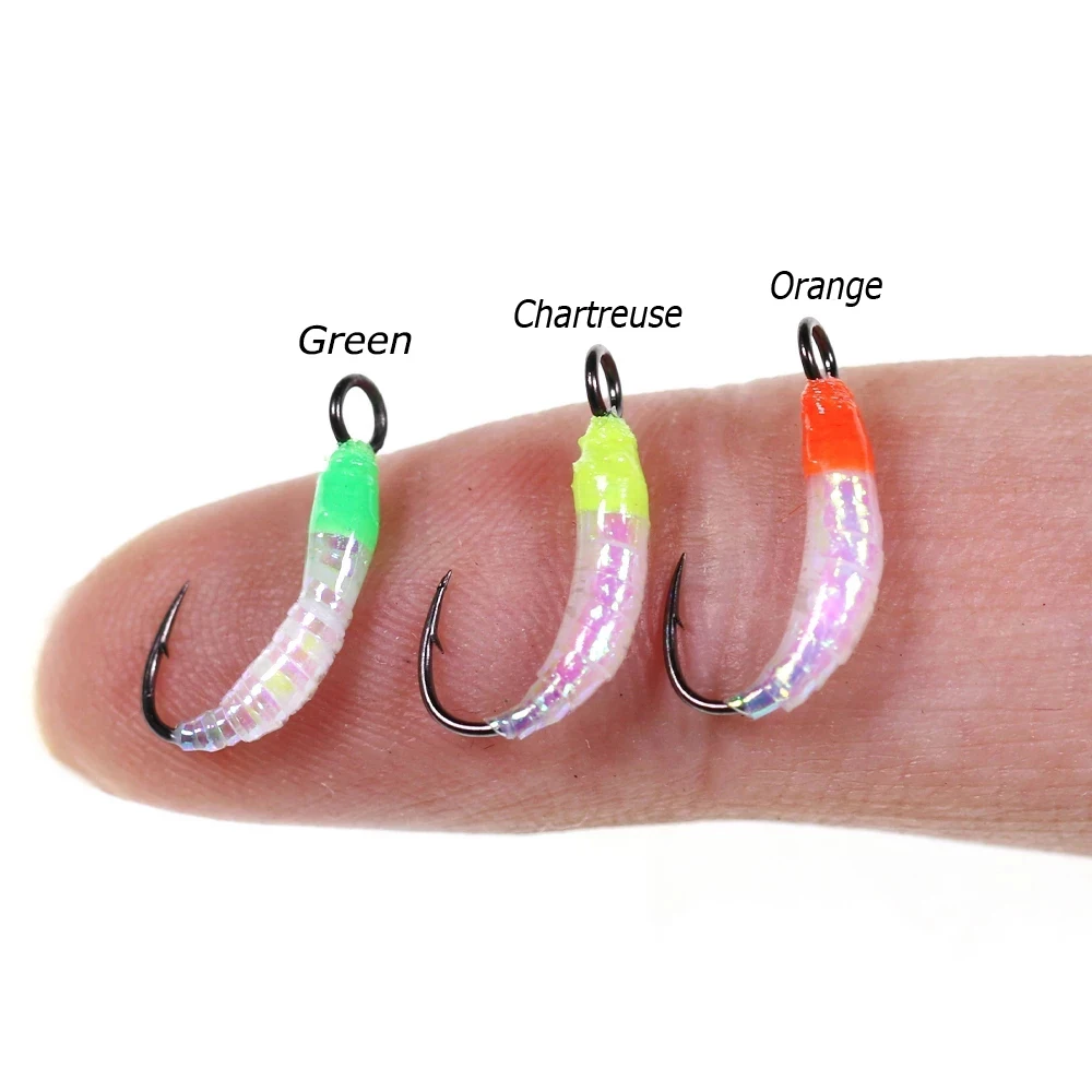 Bimoo 6PCS Size #8~ #18 Flash Gliss Body Nymph Fly Larvae Trout Fishing Flies Bait Lure with Big Eye Hook Artificial Bait Green