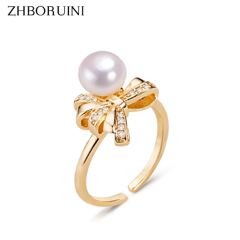 ZHBORUINI 100% Natural Freshwater Pearl Ring 14K Gold Plated Adjustable Korean Style Ring Jewelry For Woman Accessories Gift