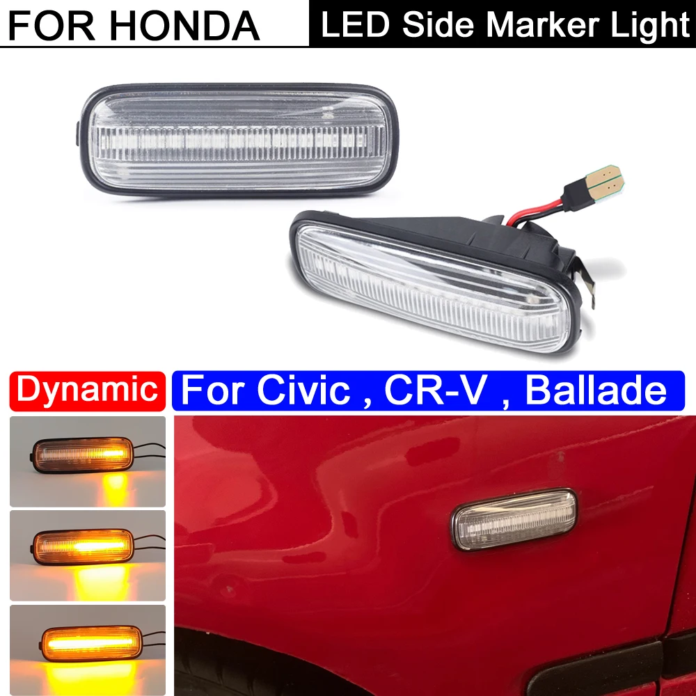 

2PCS Clear Lens Dynamic Amber LED Side Marker Lamp Turn Signal Light For HONDA Civic 96-00 For Ballade Hatchback Sedan 95-99