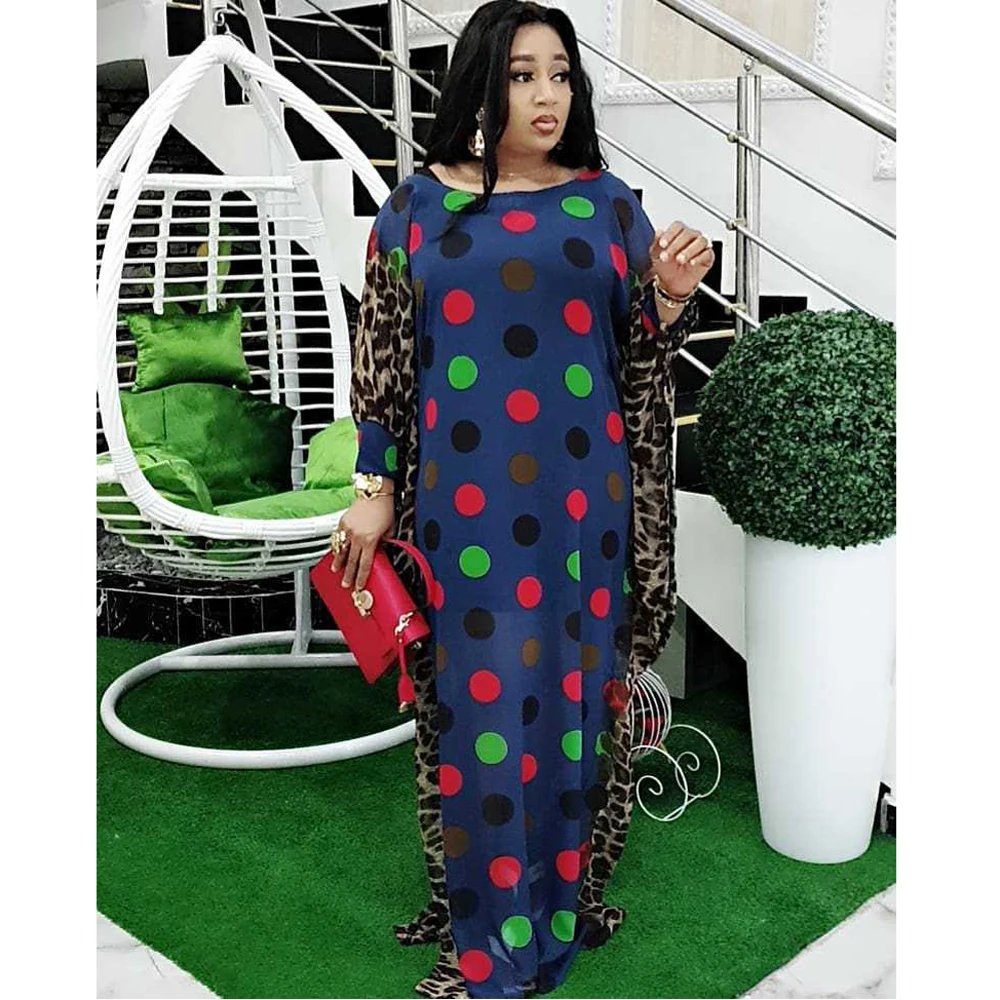 

African Dresses for Women Leoaprd Polka Dot Print Loose Dress Ankara Dashiki Africa Clothes Dubai Abaya Kaftan Boubou Robe Gown