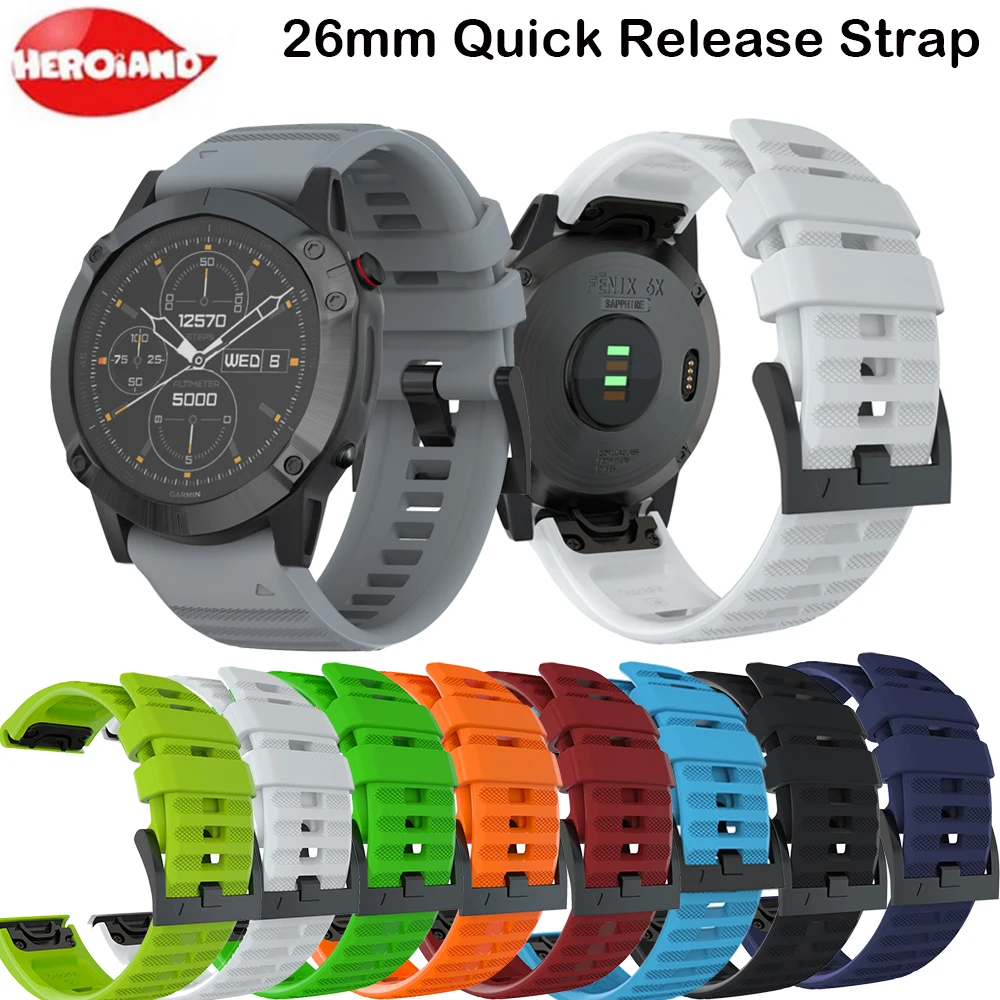 26mm Quick Release Easy Fit Sport Silicone Watch Wrist band Strap for Garmin Fenix 6X 5X 5X Plus 3 3HR Smart Watchband Bracelet