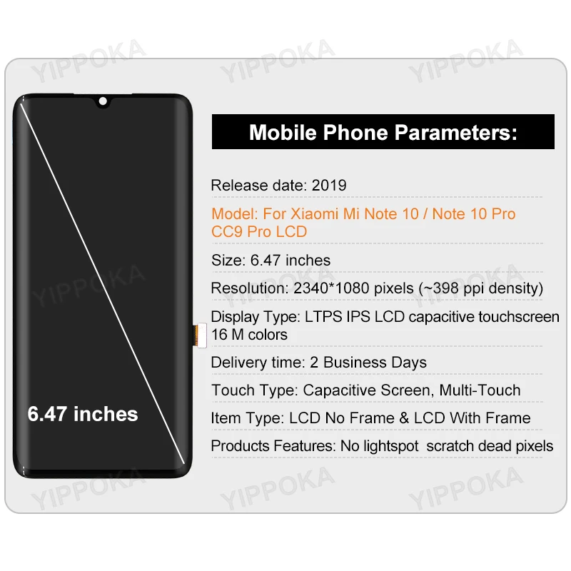 AMOLED For Xiaomi Mi Note 10 Pro LCD Display Touch Screen Assembly For Xiaomi Mi Note 10 Mi CC9 Pro Screen Replacement Parts