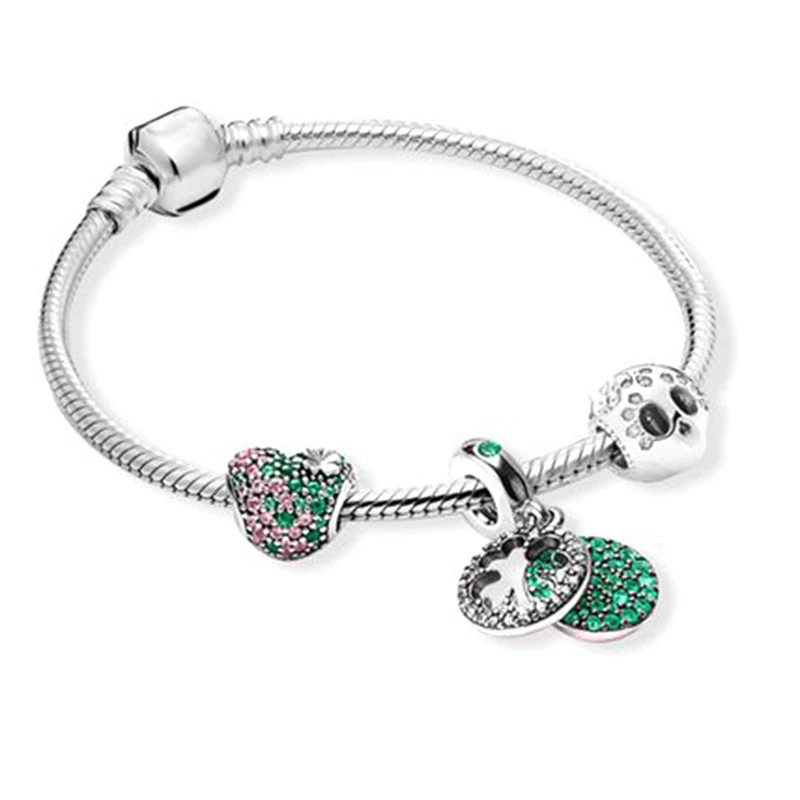 European Heart-shaped Pendant Charm Bracelet Fit Women\'s Jewellery Snake Chain Rose Gold Metal Fashion Fine Bracelets