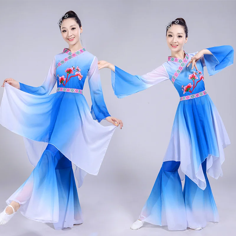 여자 hanfu 클래식 댄스 yangko 댄스 의상 여성 우산 댄스 팬 댄스 의상 국립 댄스 공연 의상 