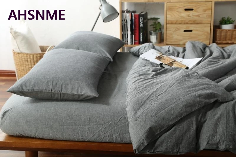 AHSNME 100% Cotton Bedlinen Super Soft Bedclothes Bedcover Dark Grey Solid Duvet Cover edredones y conjuntos de ropa de cama