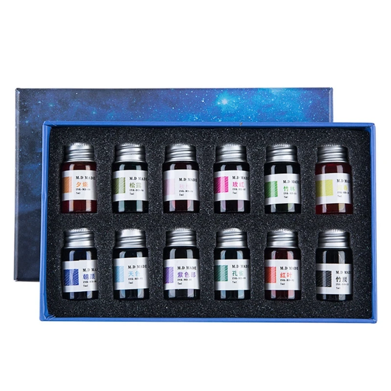 12 Colors Calligraphy Pen Ink 12 Constellation Ink Gold Powder Glass Dip Pen Inks Fountain Pen Writing Signature