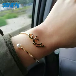 Custom Arabic Name Bangle for Women Personalized Stainless Steel Adjustable Pearl Bracelets Jewelry For Women Girls envio gratis