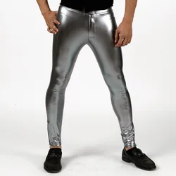 Speerise Men Shiny  Mid Waist Leggings Silver Metallic Spandex Full Length Man Black Meggings Leggings Tights for Guys