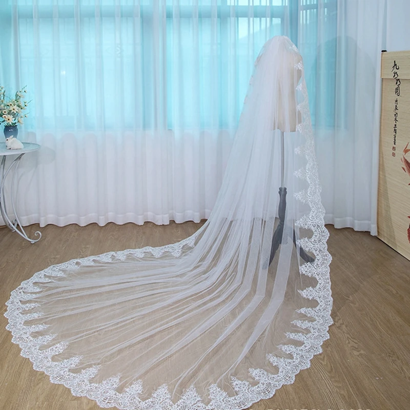 White Ivory Bridal Veil Lace Edge Long Wedding veils Wedding accessories Bride mariage Voile mariage