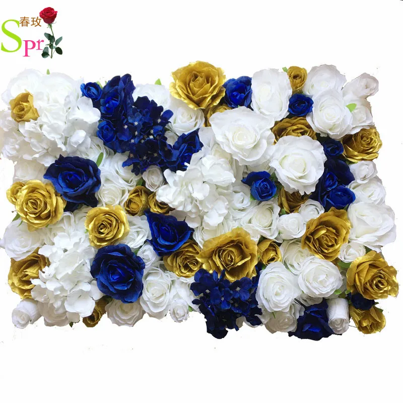 SPR new fashion artifial rose GOLD BLUE flower wall backdrop wedding wholes flower mat for customized flower wall